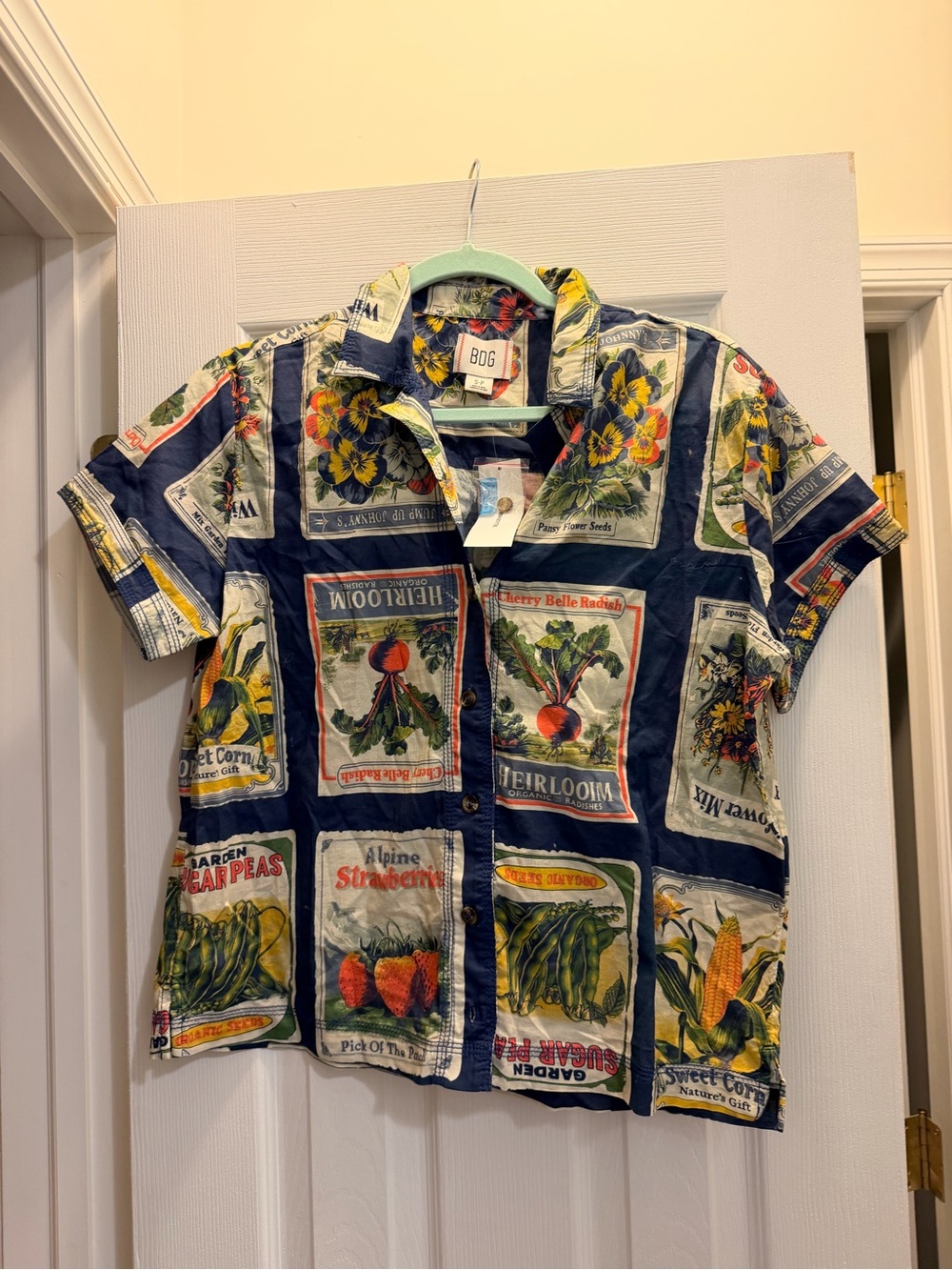 Women’s Navy Garden Seed Packet Button-Up Shirt